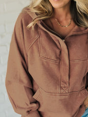 Half Zip Kangaroo Pocket Long Sleeve Hoodie