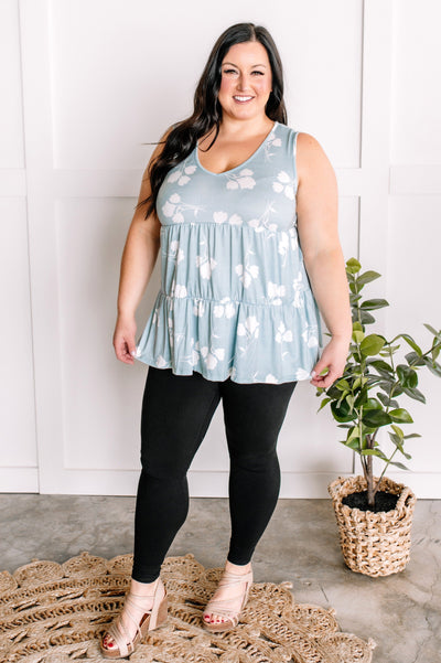 2.28 Cashmere Soft Tiered Top In Light Aqua Florals