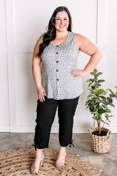 3.1 Faux Button Front Sleeveless Top In Cream & Grey