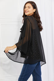 Melody Just Breathe Full Size Chiffon Kimono in Black